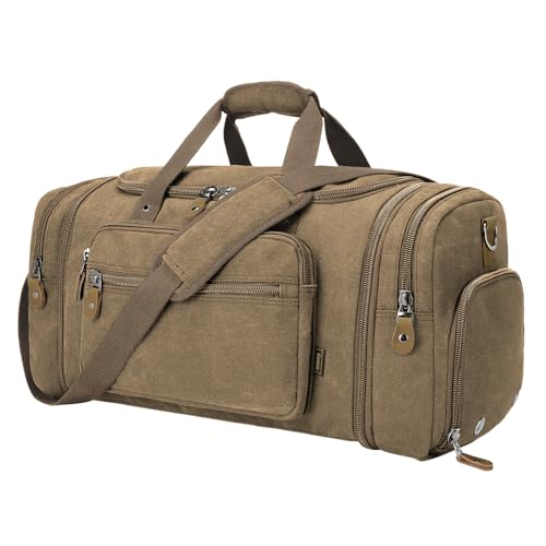 Gonex Canvas Duffle Bag 60L Travel Duffel Overnight Weekend Bag with Shoe Compartment (Coffee) - color: Coffee, size: X-Large-60L (With Shoe Compartment)
