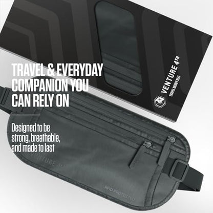 VENTURE 4TH Money Belt for Travel – Slim Hidden Under-Clothes RFID Blocking Anti-Theft Passport Holder & Travel Wallet Pouch for Men & Women to Protect Cash, Cards & Documents (Sleek Gray) - color: Sleek Gray