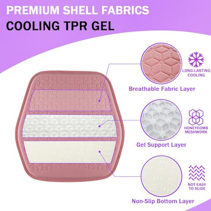 Thin Gel Seat Cushion for Car Seat, Office Chair, Wheelchair, Golf Cart - Non-Slip Car Seat Cushions with 0.7 Inch Gel - Sciatica & Coccyx Pain Relief (Fabric, Pink) - color: Pink