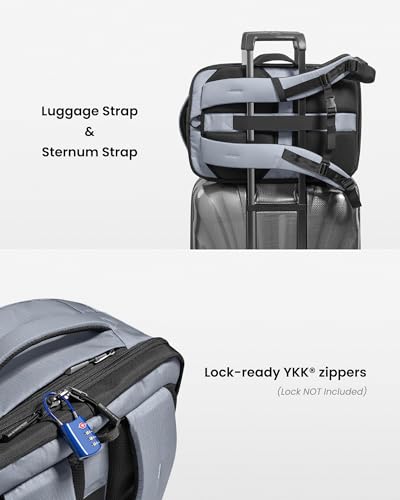 tomtoc Travel Backpack 40L, TSA Friendly Flight Approved Carry-on Luggage Hand Water-resistant Lightweight Business Rucksack, Durable Large Weekender Bag Daypack Fits 17.3 Inch Laptop - color: Silver Gray-ripstop, size: 40L