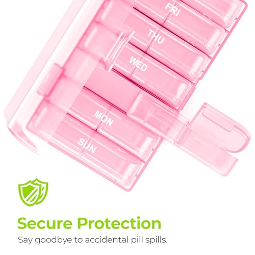 AUVON XL Weekly Pill Organizer 2 Times a Day, Pill Box 7 Day with One-Side Large Openings for Easy to Use, Sakura Pink AM PM Pill Case for Medication, Vitamins, Fish Oils, Supplements - color: Sakura Pink