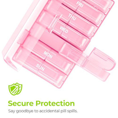 AUVON XL Weekly Pill Organizer 2 Times a Day, Pill Box 7 Day with One-Side Large Openings for Easy to Use, Sakura Pink AM PM Pill Case for Medication, Vitamins, Fish Oils, Supplements - color: Sakura Pink