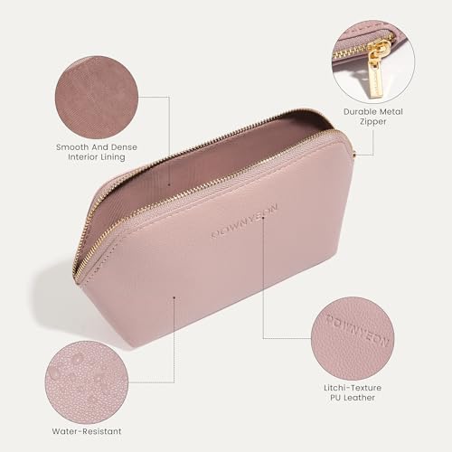 ROWNYEON Small Makeup Bag for Purse, Mini Portable Cosmetic Bags for Women, PU Leather Coin Purse Lipstick Cosmetic Accessories Organizer, Travel Makeup Pouch Zipper Pouch for Men Women - color: Mauve Pink, size: L(6.5''x1.8''x4.9'')