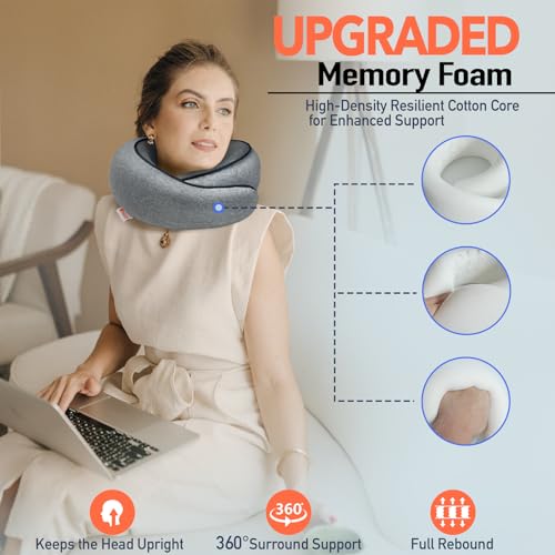 Travel Pillow | High-Density Memory Foam Pillow with 360° Surround Support. Ergonomically Designed. Ideal for Airplane Travel and Home Use. - color: Dark Gray