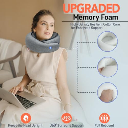 Travel Pillow | High-Density Memory Foam Pillow with 360° Surround Support. Ergonomically Designed. Ideal for Airplane Travel and Home Use. - color: Dark Gray