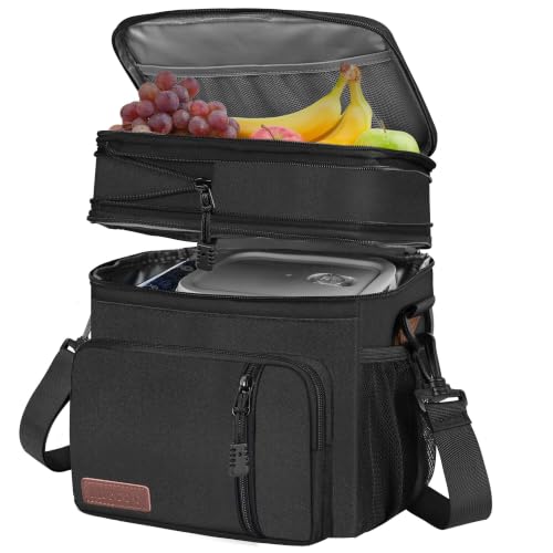 MIYCOO Lunch Bag & Lunch Box for Men Women Double Deck - Leakproof Insulated Soft Large Adult Lunch Cooler Bag for Work, (Black Zipper Pull, 15L) - color: Black Zipper Pull, size: 15L