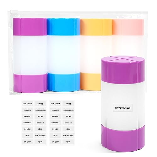 Travel Bottle, TSA approved 4-in-1 Leak-Proof Bottle, 4 * 60ml/2oz, with 2 Pre-printed Labels for Travel Gym Camping, Carry-On Travel Size Toiletries Shampoo Lotion Bottle(Pink+Orange+Blue+Purple) - color: Pink+Blue+Purple+Orange
