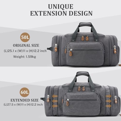 Gonex Canvas Duffle Bag 60L Travel Duffel Overnight Weekend Bag with Shoe Compartment (Gray) - color: Grey, size: X-Large-60L (With Shoe Compartment)