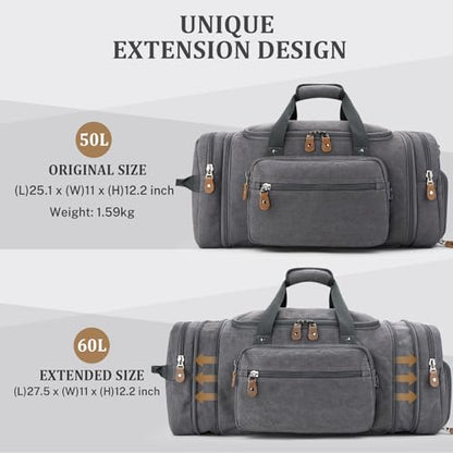 Gonex Canvas Duffle Bag 60L Travel Duffel Overnight Weekend Bag with Shoe Compartment (Gray) - color: Grey, size: X-Large-60L (With Shoe Compartment)