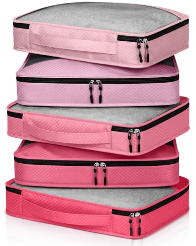 5 Pcs Packing Cubes for Suitcase Large Travel Cubes Carry on Luggage Organizer Bags for Clothes Accessories(M,Pink) - color: Pink, size: Medium