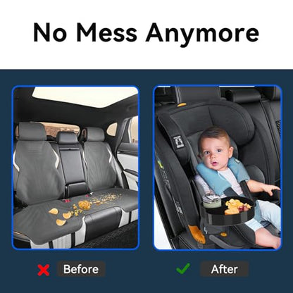 [2 Packs] Kids Car Seat Tray, Travel Tray with Cup Holder for Toddler Baby, Kids Car Seat Food Snack Organizer for Road Trip, Stroller snack tray travel must haves - Black - color: Black-2 Packs