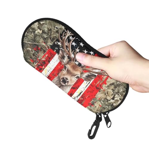 AFPANQZ Glasses Case with Carabiner Hanging Portable Neoprene Zipper Sunglasses Case Soft Lightweight - color: 3d Deer