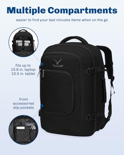 Hynes Eagle Travel Backpack 40L Flight Approved Carry on Backpack Men Large Cabin Weekender Laptop Backpack Women 15.6 inches - color: Black 2023