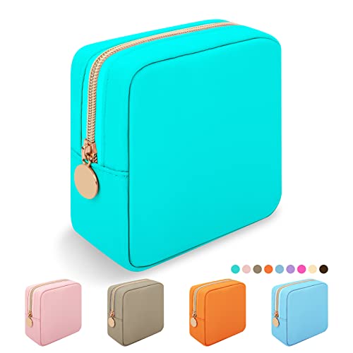 Nylon Mini Makeup Bag, Preppy Small Cosmetic Bag Compact Make up Pouch Toiletry Bag, Waterproof Zipper Purse Travel Coin Pouch Sanitary Napkin Storage Bag for Women Girls Teens(Cyan) - color: Cyan, size: Mini