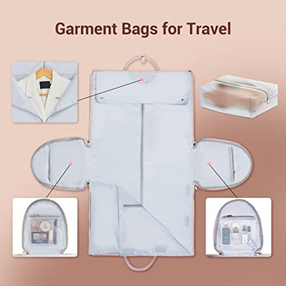 Garment Bags for Travel, Convertible Suit Travel Bag for Women, Stylish Carry On Garment Bag with Toiletry Pocket, Shoulder Strap and Shoes Compartment, 2 in 1 Foldable PU Leather Duffle Bag, Pink - color: Pink