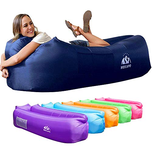 WEKAPO Inflatable Couch Air Lounger Chair - Camping & Beach Accessories, Portable Blow up Sofa for Hiking, Lawn, Indoor/Outdoor Movies & Music Festivals. Lightweight and Easy to Set Up Air Hammock - color: Navy
