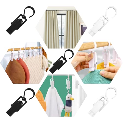 24PCS 4" Plastic Swivel Hooks with Clips, Strong Laundry Hangers, Rotating Clips for Clothes, Towels, Closet Organization, Home & Travel Use (Black & White) - color: Black & White