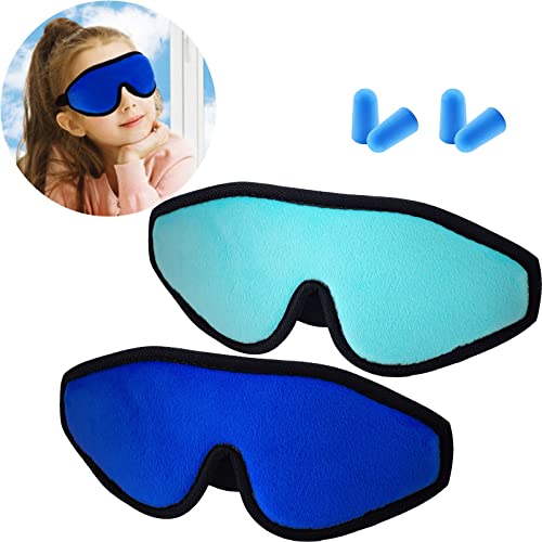 2 Pieces 3D Sleep Mask for Kids Memory Foam Contoured Eye Mask, Travel Sleep Eye Cover with Adjustable Strap, 3D Blindfolds(Blue and Green) - color: Blue and Green