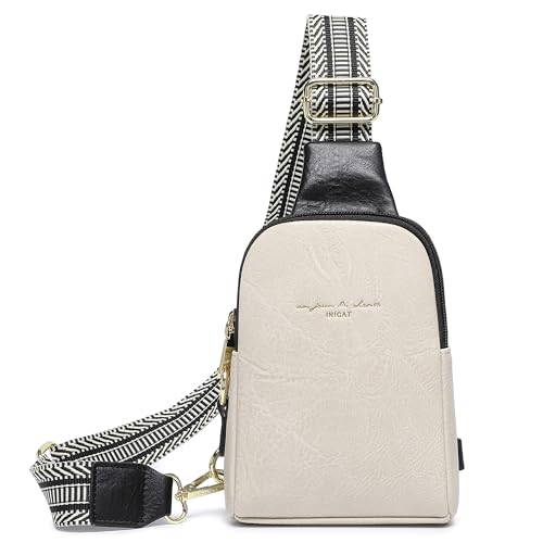 Haytijoe Small Anti Theft Crossbody Bag for Women Faux Leather Lightweight Sling Bags RFID Blocking Fanny Pack for Travel - color: Apricot Black