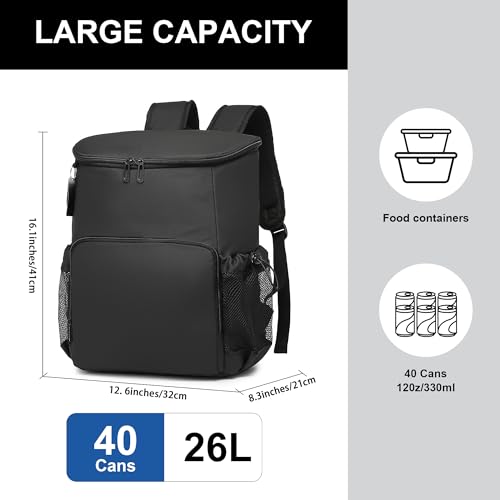Backpack Cooler for Men and Women Insulated Waterproof Soft Lightweight Cooler Bag Leakproof 30 Cans Travel Camping Picnic Beach - color: Black, size: 40 Cans