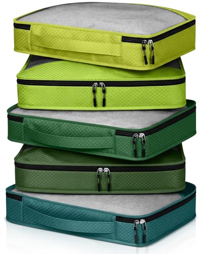5 Pcs Packing Cubes for Suitcase Large Travel Cubes Carry on Luggage Organizer Bags for Clothes Accessories(L,Green) - color: Green, size: Large
