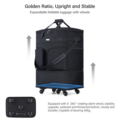 Hanke Expandable Collapsible Luggage with Wheels, Black Upgrade Version 2, 98L, Water-Resistant, 5 Spinner Wheels, 3 Pockets, Polyester, 19x13x27.2 inches, 6.1lb, Carry-On Luggage, Travel, Vacation - color: Black Upgrade Version 2