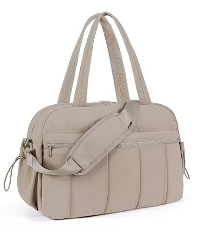 Lightweight Travel Duffle Bag for Women, Quilted Puffy Weekender with Wet Pocket for Gym, Overnight, Personal Item Carry On, Camel - color: Camel