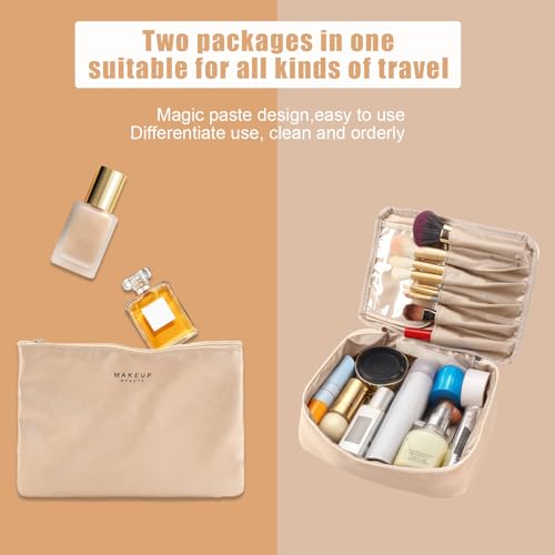 Queboom Travel Makeup Bag Cosmetic Bag Makeup Bag Toiletry bag for women and men (Beige) - color: Beige