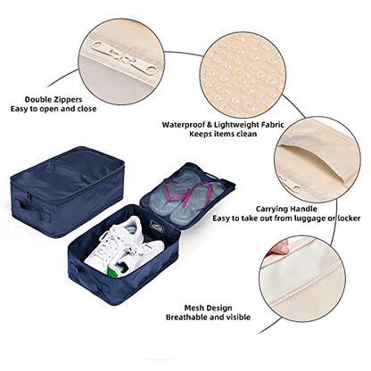 Travel Shoe Bags, Foldable Waterproof Shoe Pouches Organizer-Double Layer (4 Navy Shoe Bag) - color: Navy, size: 4 Packs
