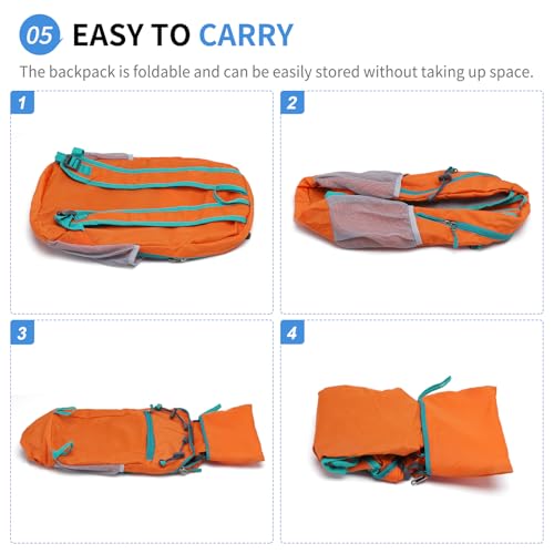 Hiking Daypack Packable, Camping Backpack Water Resistant Lightweight Polyester for Men Women Travel Outdoor - color: Orange