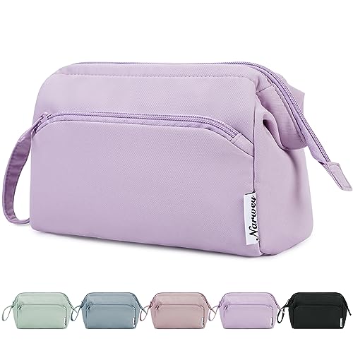 Narwey Makeup Bag Women Wide-open Make up Bag Travel Cosmetic Bag Organizer Toiletry Bag for Cosmetics Toiletries Accessories (Purple) - color: Purple