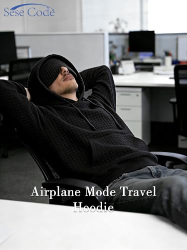 SeSe Code Hoodie With Eye Mask Waffle Hooded Sweatshirts Womens Travel Airplane Sleep Hoodies Mens Oversized Pullover - color: Black, size: Small