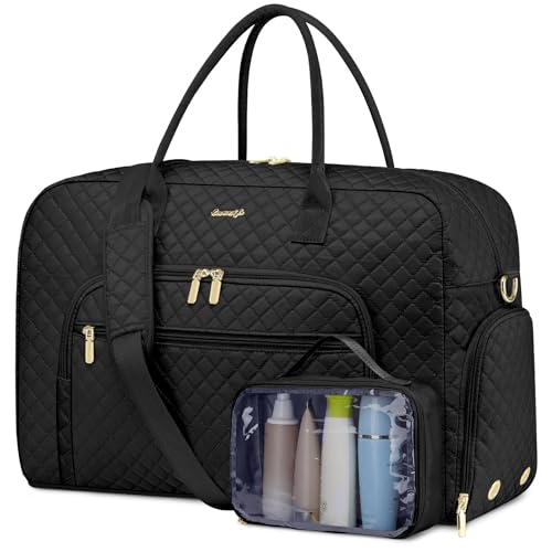 Travel Duffle Weekender Bags for Women - Weekend Bag Women with Shoe Compartment Carry On Overnight Bag with Toiletry Bag Duffel Bags Wet Pocket for Gym Hospital Bags for Labor and Delivery - color: Black