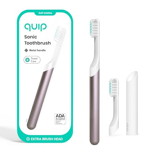 Quip Metal Sonic Electric Toothbrush for Adults - Time Travel & Soft Bristles with Travel Case & Replacement Brush Head - 3 Month Battery Life, Dusk Plum - color: Dusk Plum
