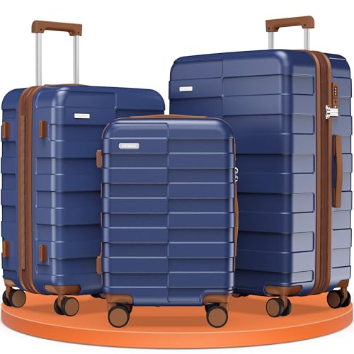 Vipbox Luggage Sets 3 Piece Hardside (3-YEARS VIP SERVICE) Lightweight Expandable Ultra Durable 100% PC Carry On Travel Suitcase set with TSA Lock Spinner Wheels, Classic Blue - color: Classic Blue, size: 3-Piece Set (20/24/28)
