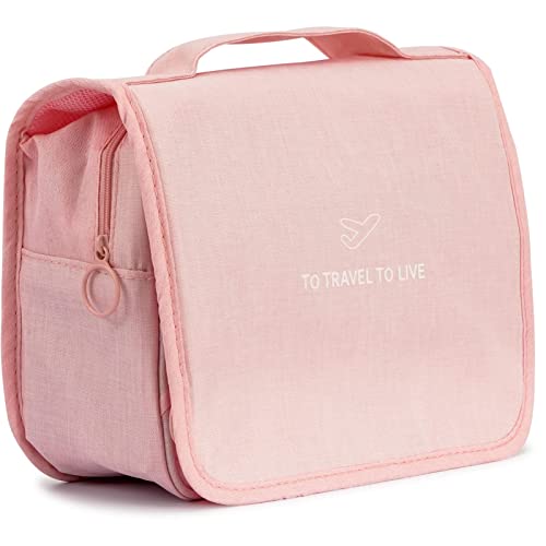 L&FY Hanging Travel Toiletry Bag Women's Cosmetic Organizer Makeup Pouch Men's Shaving Kits With Handle (Canvas Pink) - color: Canvas Pink, size: Compact Size