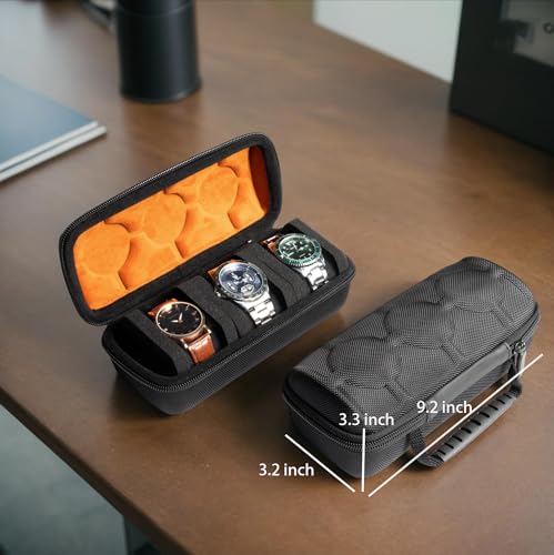 3 slots watch case for travel and storage, hard Watch Roll Organizer holder for Men and Women with microfiber lining - size: 3 slots