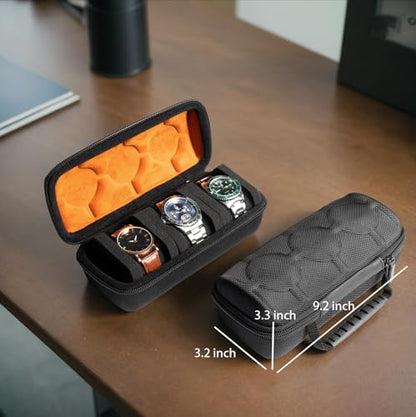 3 slots watch case for travel and storage, hard Watch Roll Organizer holder for Men and Women with microfiber lining - size: 3 slots
