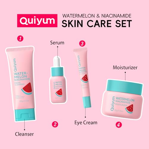 QUIYUM Watermelon Skin Care for Teen Girls, Daily Routine Skincare Sets- Smooth, Clean, Oil Control, Firm, Hydrate, Glow Up, for All Skin 4PCS, Mother's Day Birthday Gift for Women, Wife, Girlfriend - size: 4pc