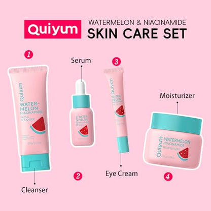 QUIYUM Watermelon Skin Care for Teen Girls, Daily Routine Skincare Sets- Smooth, Clean, Oil Control, Firm, Hydrate, Glow Up, for All Skin 4PCS, Mother's Day Birthday Gift for Women, Wife, Girlfriend - size: 4pc