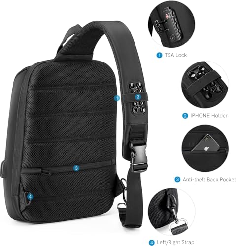 Kingsons Laptop Sling Backpack Anti Theft Bag,Hiking Daypack 13 Inch Waterproof Nylon Travel Bags for Men, Single Shoulder Camping Dayback with USB Charging Port for Traveling - color: Ks3165g