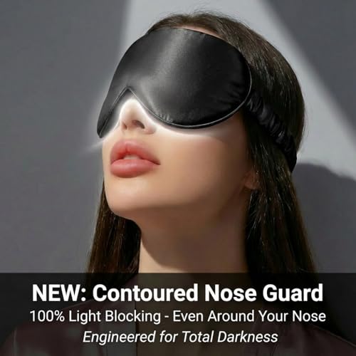 MATASSE 100% Mulberry Silk Sleep Mask 22 Momme Grade 6A - 3D Contoured Eye Mask for Sleeping, 14mm Deep Eye Cups, Total Blackout Blindfold for Women Men, Adjustable Strap, Side Sleeper (Black) - color: Black