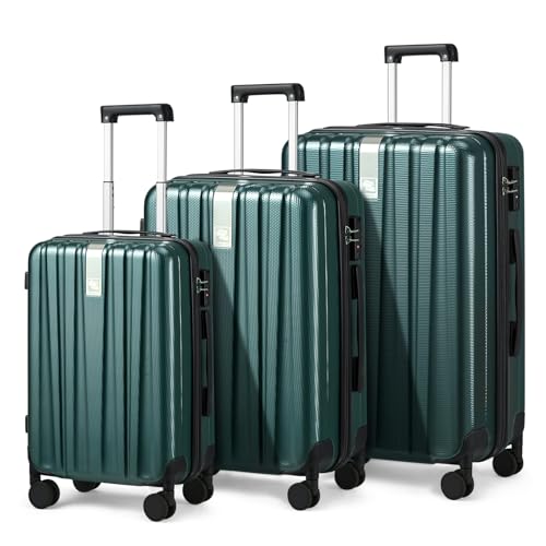 Hanke Luggage Sets 3 piece Carry On Luggage with Wheels PC Hard Shell Suitcases Lightweight Checked Travel Luggage Large Travel Suitcase Woman Men 20/24/29 Inch(Blackish Green) - color: Blackish Green, size: 3 Piece Set（20/24/29）