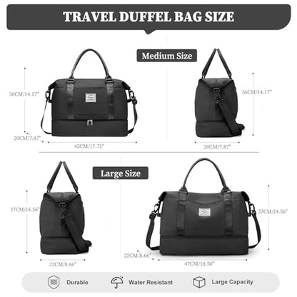 Weekender Bags for Women,Personal Item Travel Bag with Shoes Compartment,Overnight Travel Duffel Bag with Toiletry Bag,Medium - color: Black, size: Medium