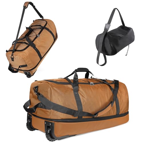 32" Soft-Sided Foldable Wheeled Duffle Bag, 110L Expandable 140L Rolling Travel Bag with Matching Storage Pouch, Updated Brown - color: Brown