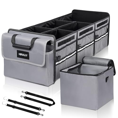HIRALIY 4 in 1 Car Trunk Storage Organizer with Leakproof Cooler Bag, Multi-Compartment Foldable Trunk Storage Box for Car Truck SUV Gray - color: Gray