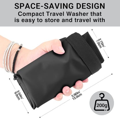 Travel Washing Machine & Retractable Clothesline - Hand Washing Machine & Portable Clothes Washer - Durable Travel Laundry Wash Bag & Camping Washing Machine - Portable Manual Clothes Washer - color: Black