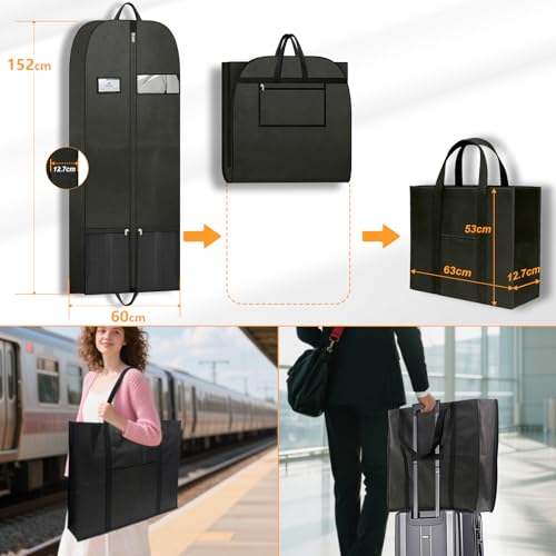 Long Garment Bag for Hanging Clothes Travel, 60'' Dress Bags for Gowns Long Dance Costumes Womens Coats, Suit Bag Clothes Cover for Closet Storage With Handles Pockets and Zipper, Black - size: 60" 1PK