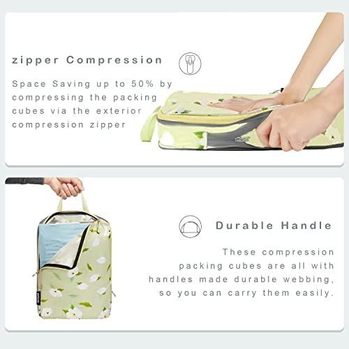 BAGAIL 6 Set Ultralight Compression Packing Cubes Packing Organizer for Travel Accessories Luggage Suitcase Backpack - color: Green Flower70D, style: Cloth Pattern
