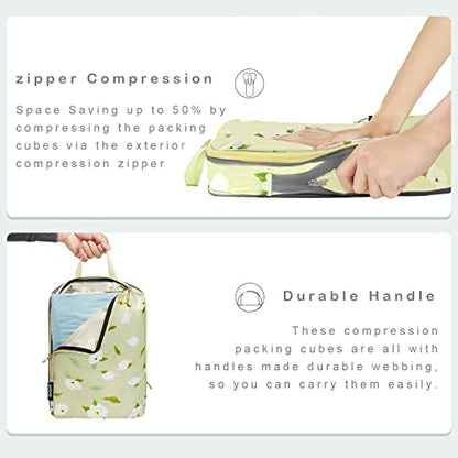 BAGAIL 6 Set Ultralight Compression Packing Cubes Packing Organizer for Travel Accessories Luggage Suitcase Backpack - color: Green Flower70D, style: Cloth Pattern